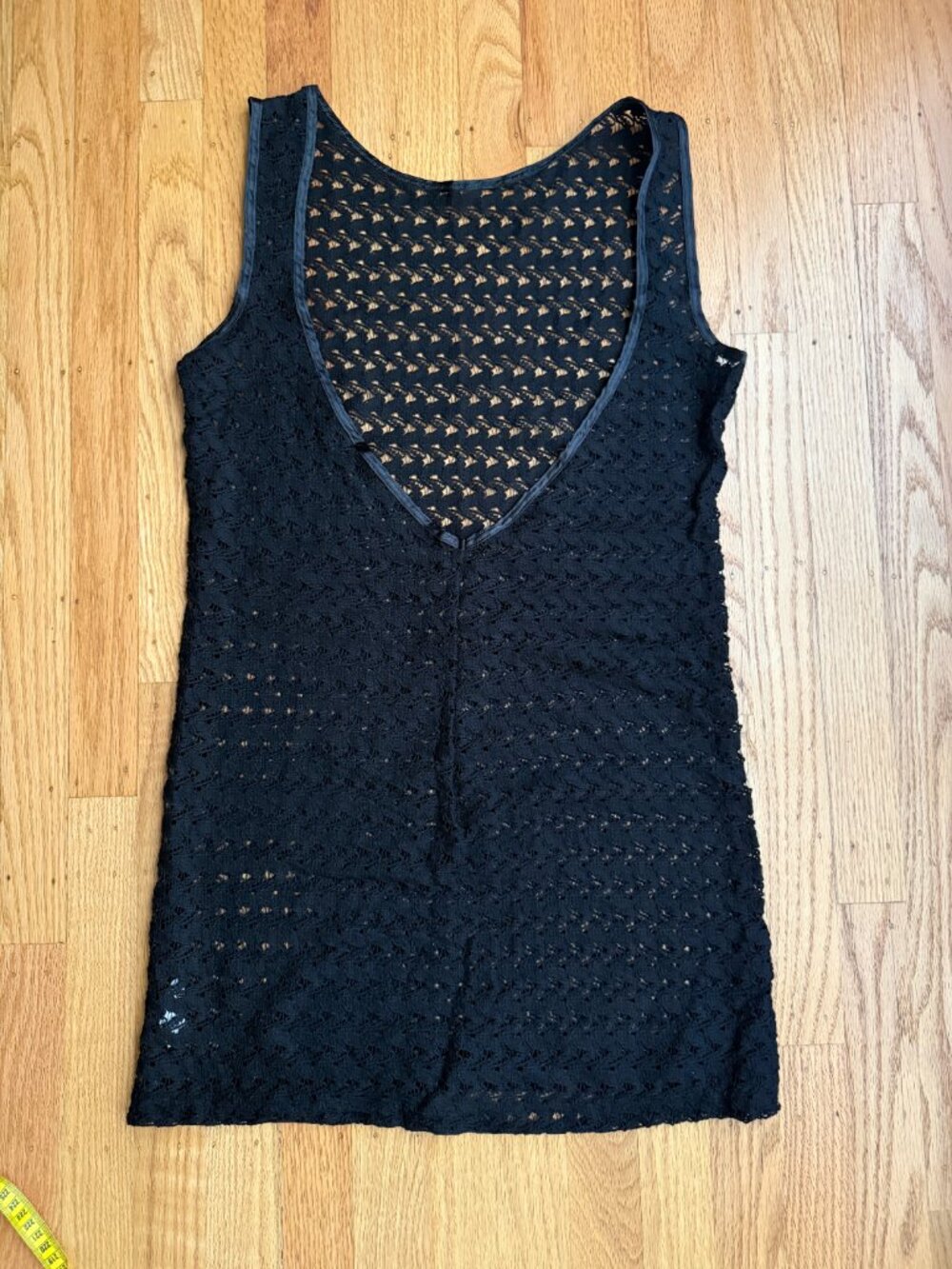 American Apparel Black Sheer Mesh Lace Swim Cover Up - Picture 4 of 8